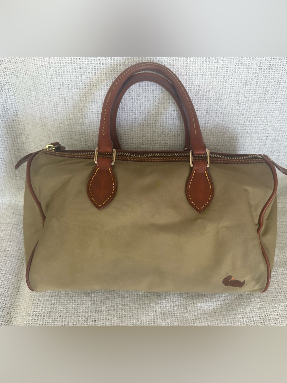 Dooney & Bourke tan nylon bag with brown embroidered whale